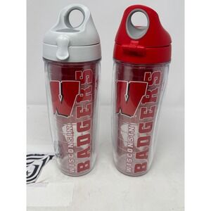 Wisconsin Badgers Tervis Tumbler Set 2 24oz Water Bottle Travel Lid Red Gray